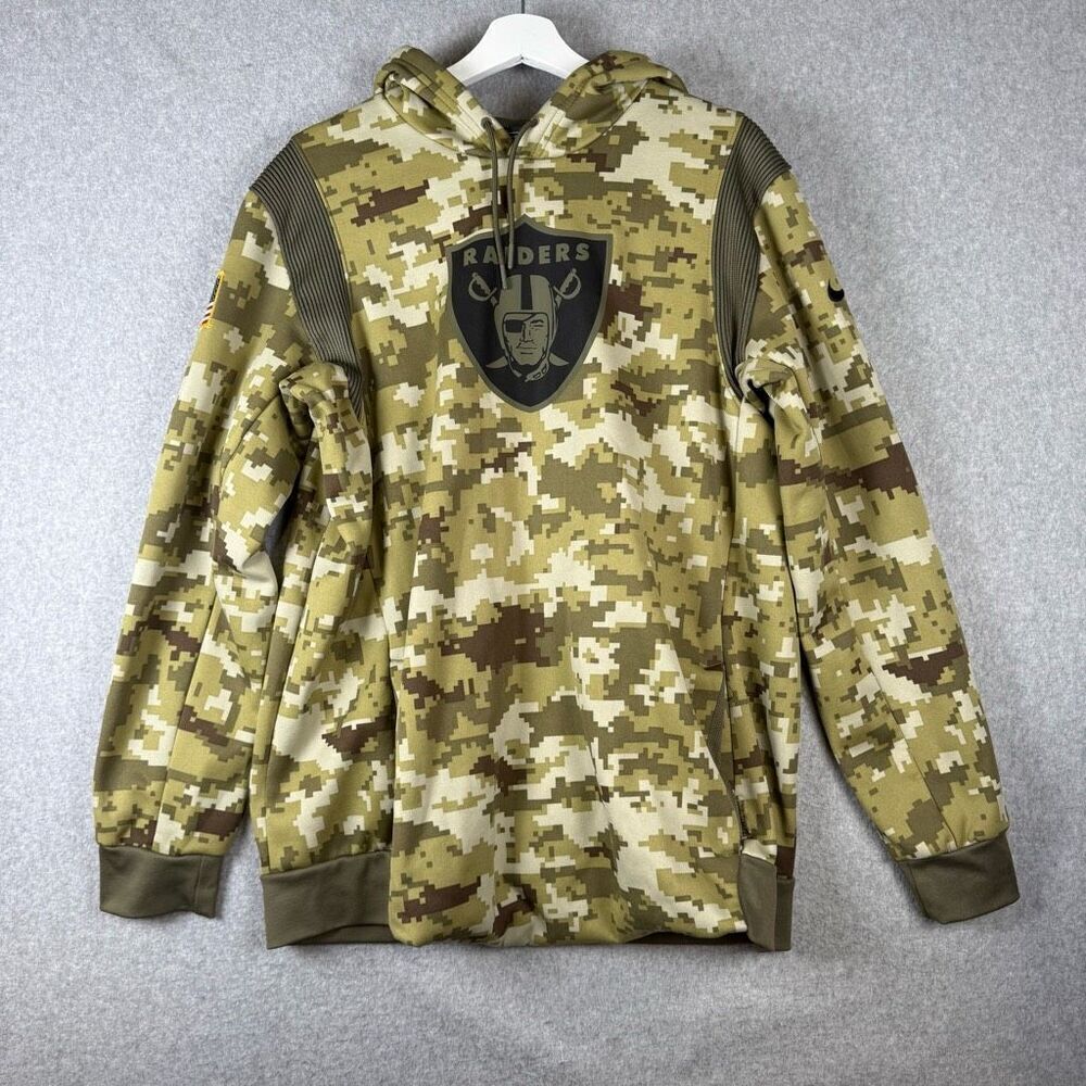 Nike Dri Fit NFL Mens Large Las Vegas Raiders Hoodie Green Digital Camo Service